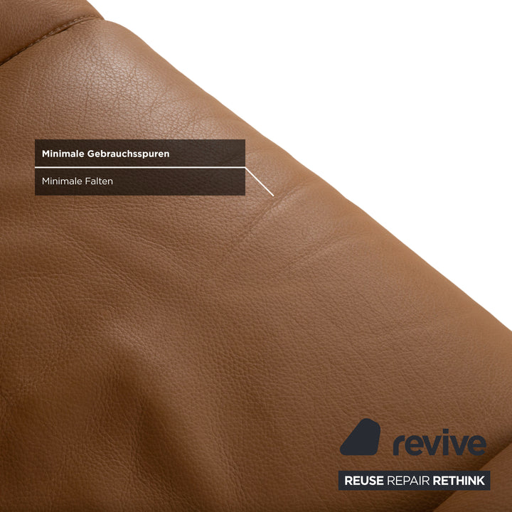 Natuzzi Leather Two-Seater Sofa Couch Armchair Brown Cognac