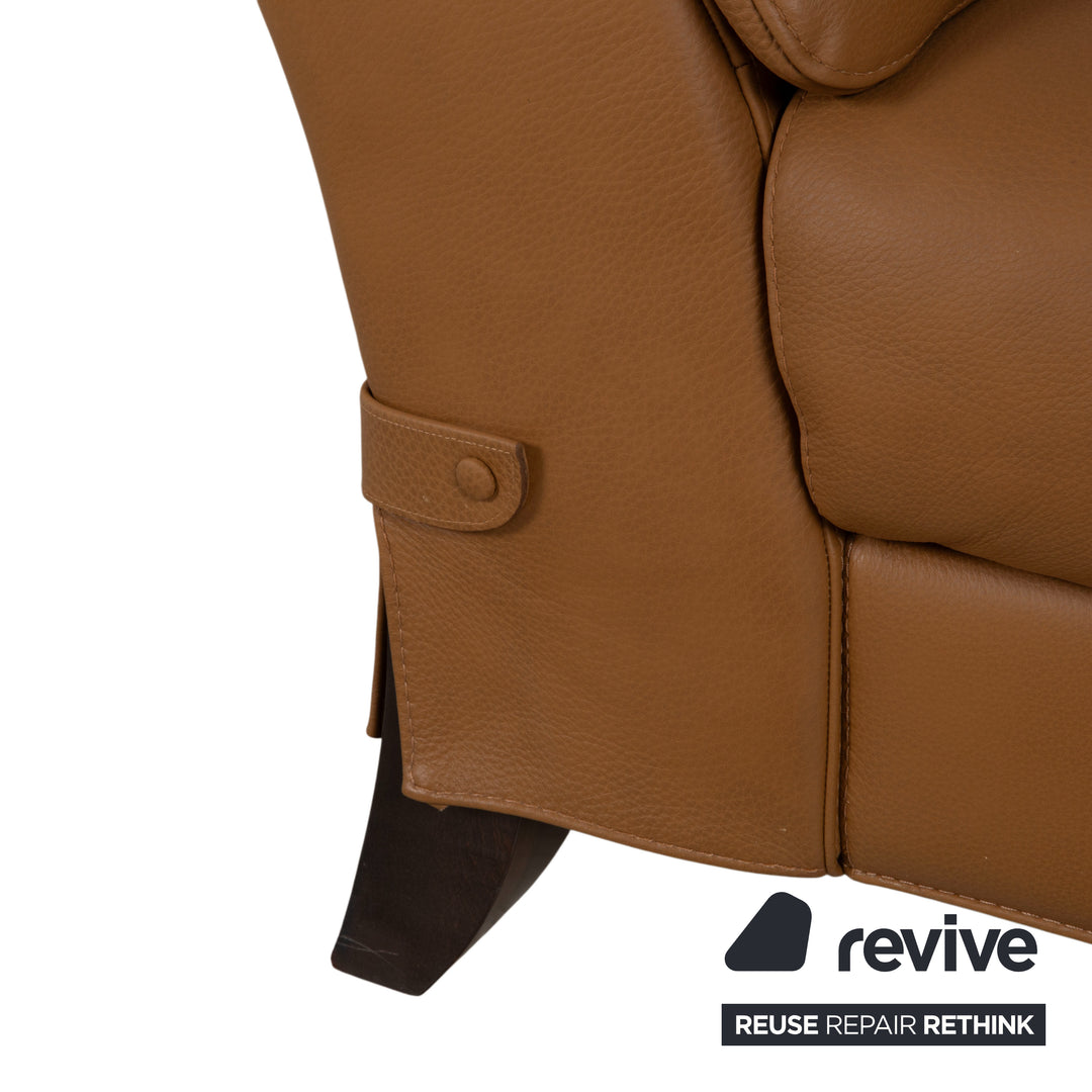 Natuzzi Leather Two-Seater Sofa Couch Armchair Brown Cognac