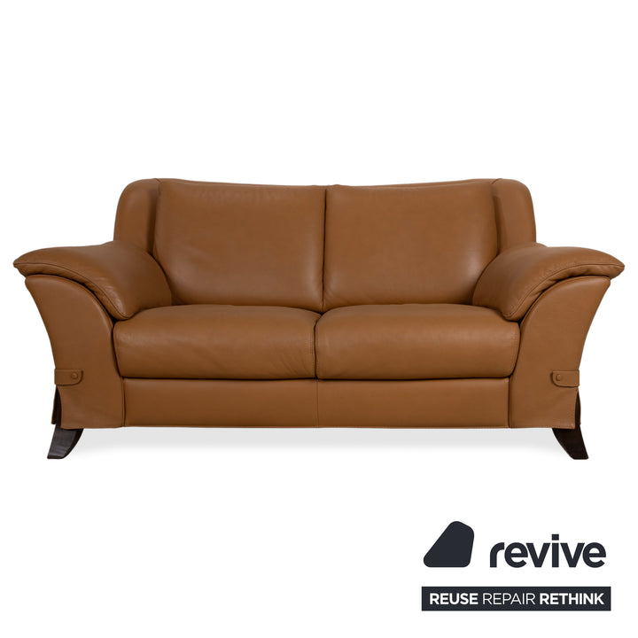 Natuzzi Leather Two-Seater Sofa Couch Armchair Brown Cognac