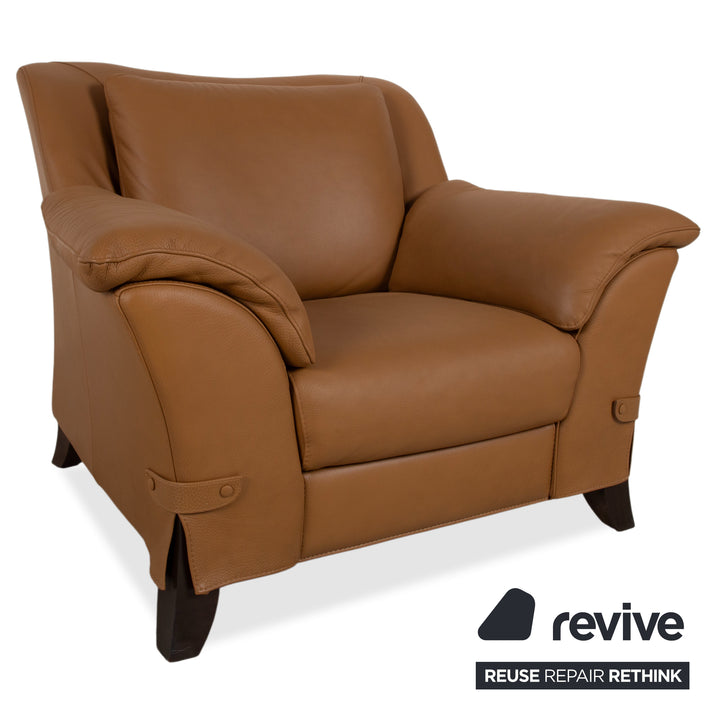 Natuzzi Leather Two-Seater Sofa Couch Armchair Brown Cognac