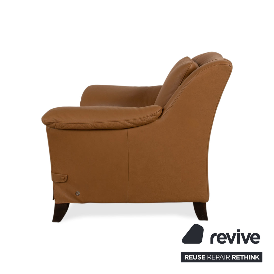 Natuzzi Leather Two-Seater Sofa Couch Armchair Brown Cognac