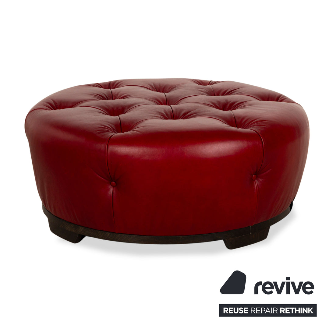 Natuzzi Leather Stool Red Chesterfield