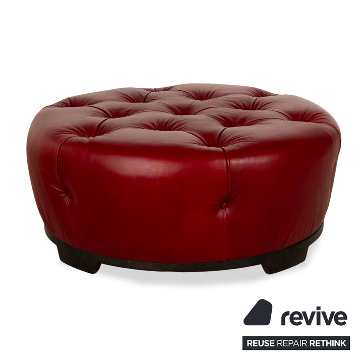 Natuzzi Leather Stool Red Chesterfield