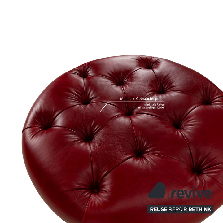 Natuzzi Leather Stool Red Chesterfield