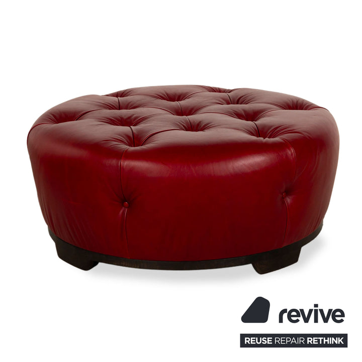 Natuzzi Leather Stool Red Chesterfield