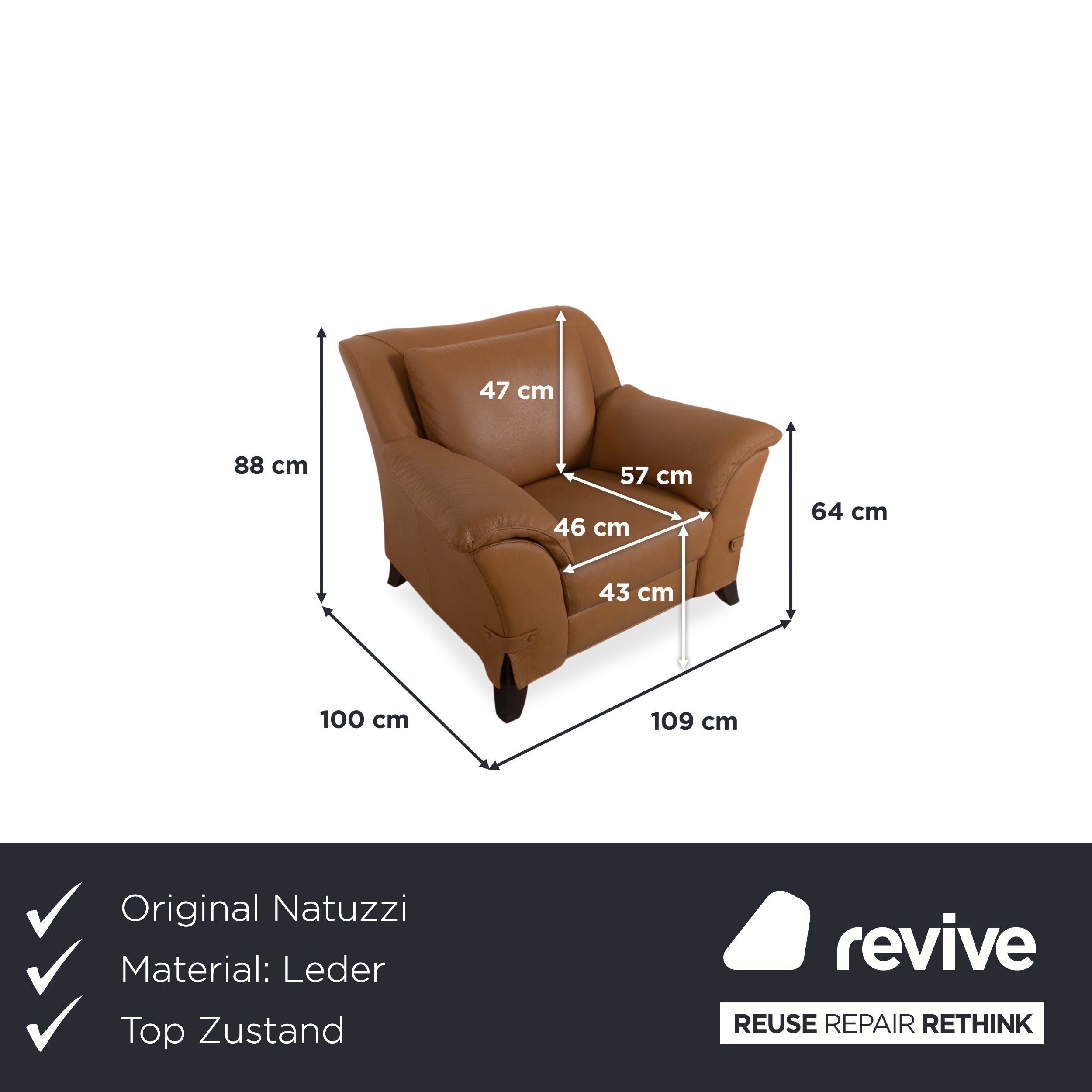 Natuzzi Leather Armchair Brown Cognac