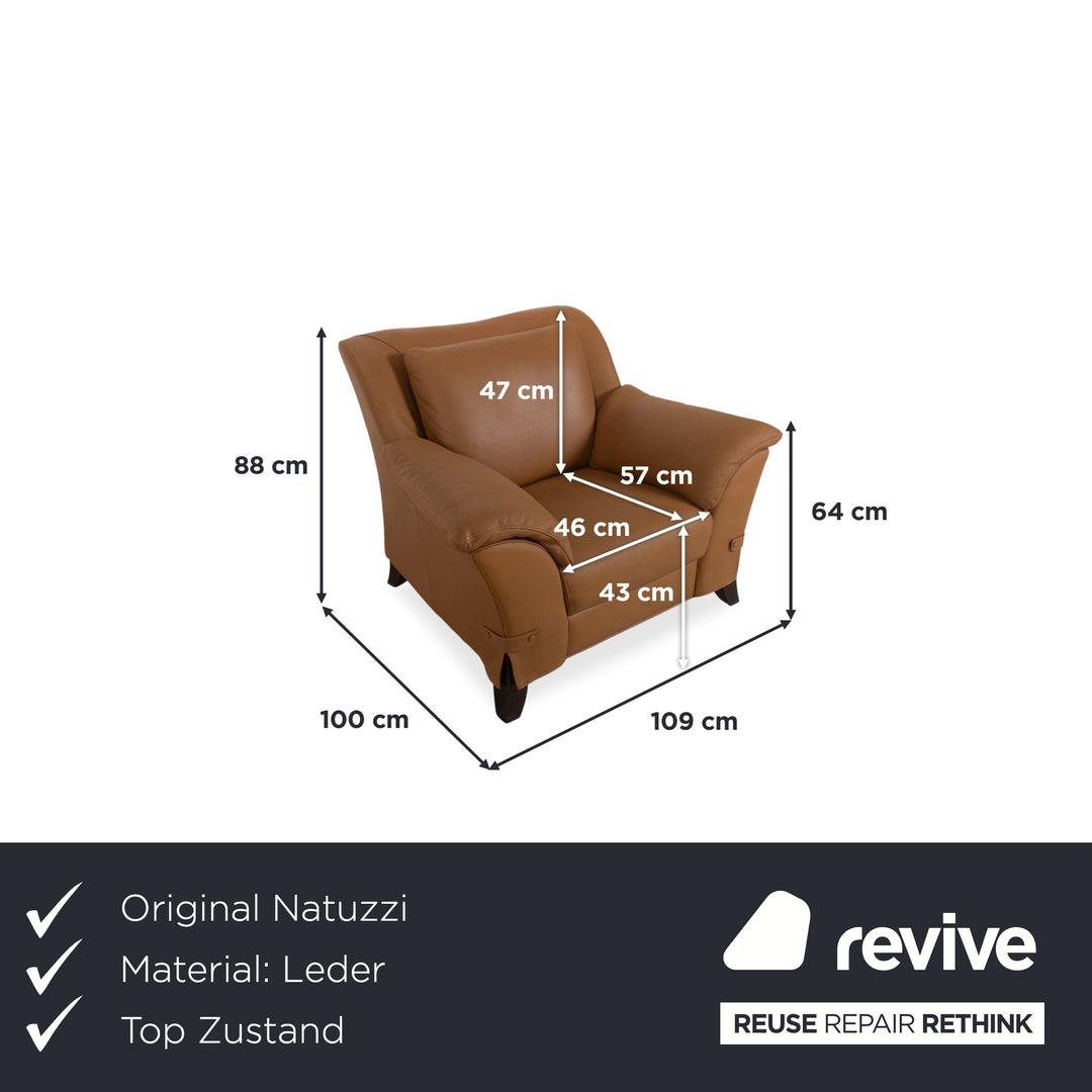 Natuzzi Leather Armchair Brown Cognac