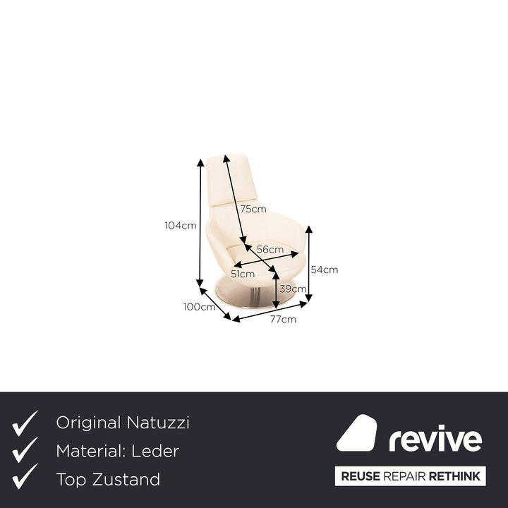 Natuzzi Leder Sessel Creme Weiß Hochlehner manuelle Drehfunktion