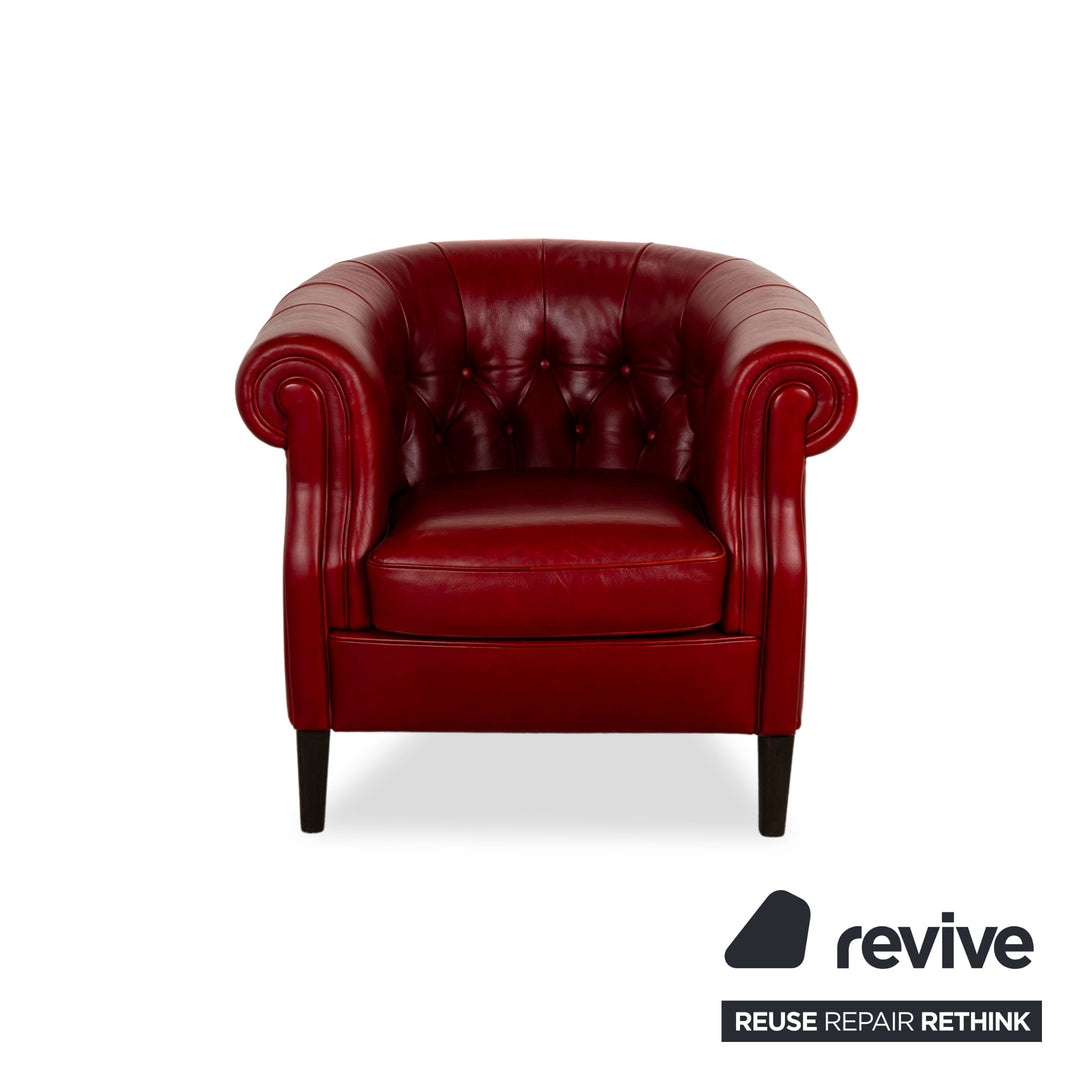 Natuzzi Leather Armchair Red Chesterfield