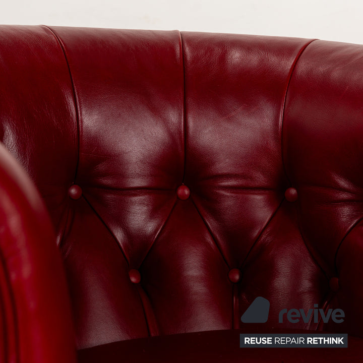 Natuzzi Leather Armchair Red Chesterfield