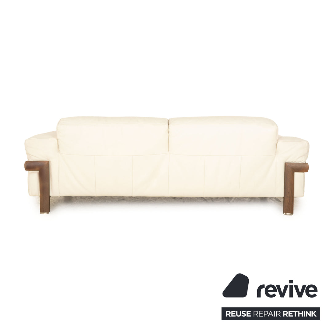 Natuzzi Leather Sofa Cream Three Seater Couch Wood