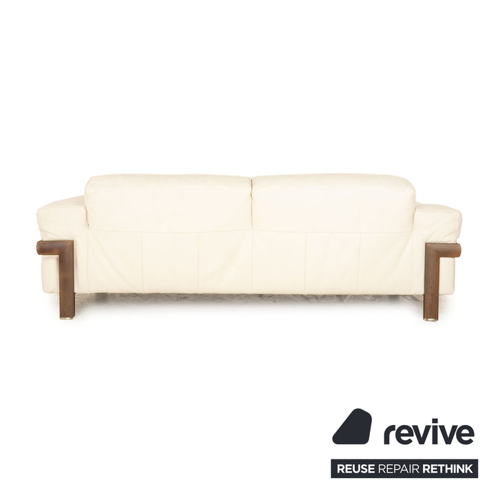Natuzzi Leather Sofa Cream Three Seater Couch Wood