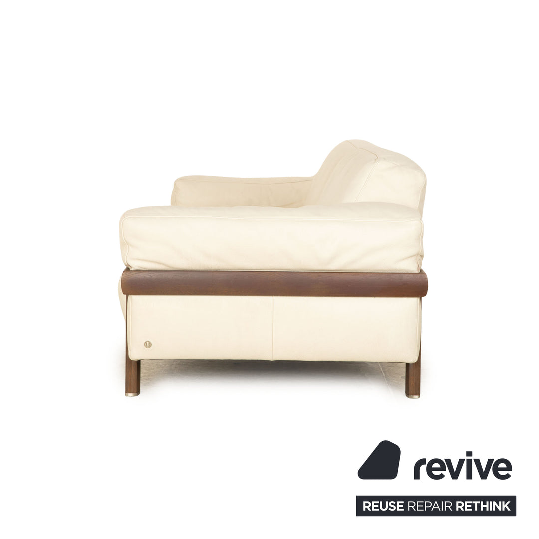 Natuzzi Leather Sofa Cream Three Seater Couch Wood