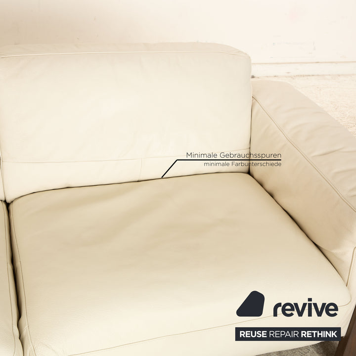 Natuzzi Leather Sofa Cream Three Seater Couch Wood