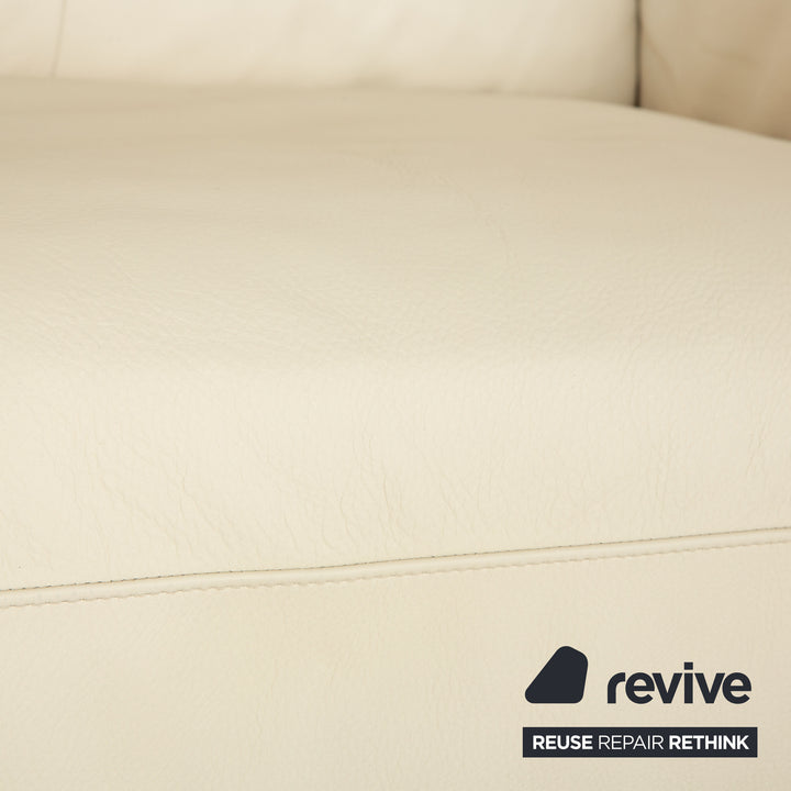 Natuzzi Leather Sofa Cream Three Seater Couch Wood