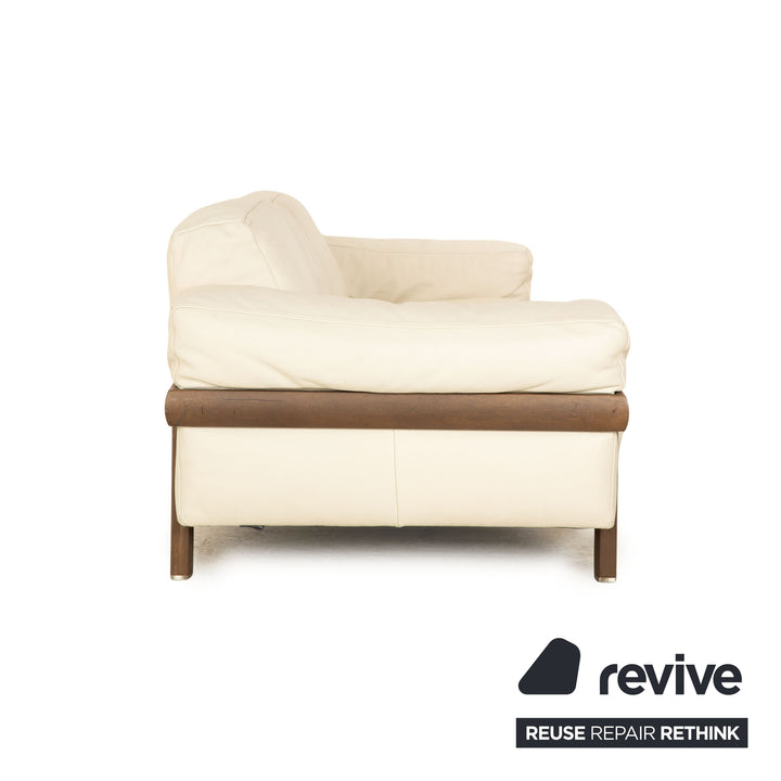 Natuzzi Leather Sofa Cream Three Seater Couch Wood