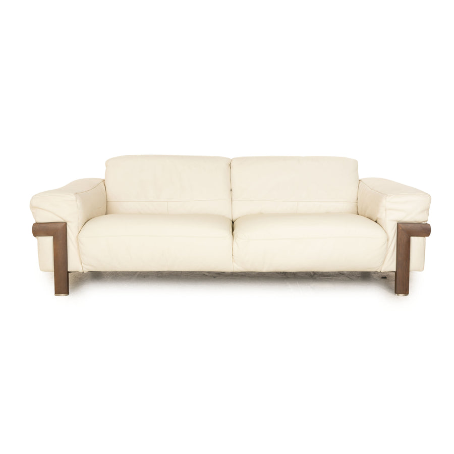 Natuzzi Leather Sofa Cream Three Seater Couch Wood