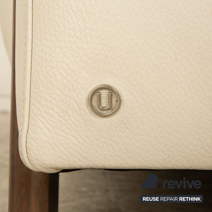 Natuzzi Leather Sofa Cream Three Seater Couch Wood