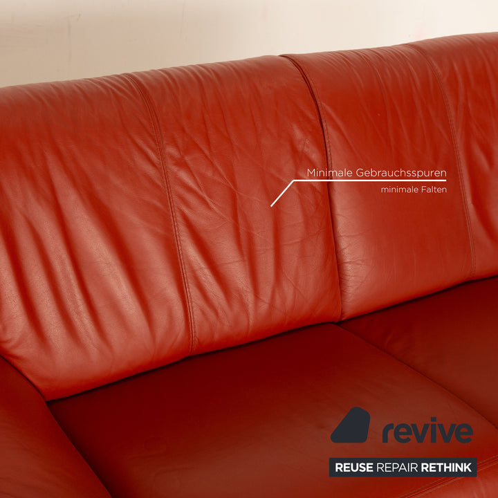 Natuzzi Leather Sofa Set Stool Armchair Two Seater Orange Sofa Couch