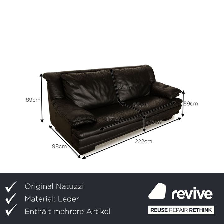Natuzzi Leather Sofa Set Black Two Seater Three Seater Couch