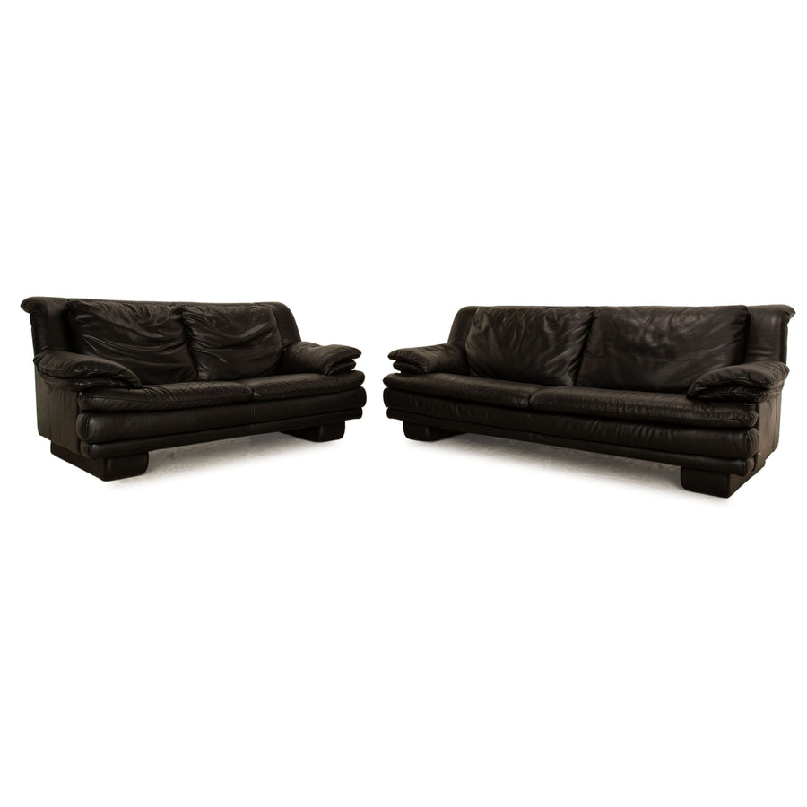 Natuzzi Leather Sofa Set Black Two Seater Three Seater Couch