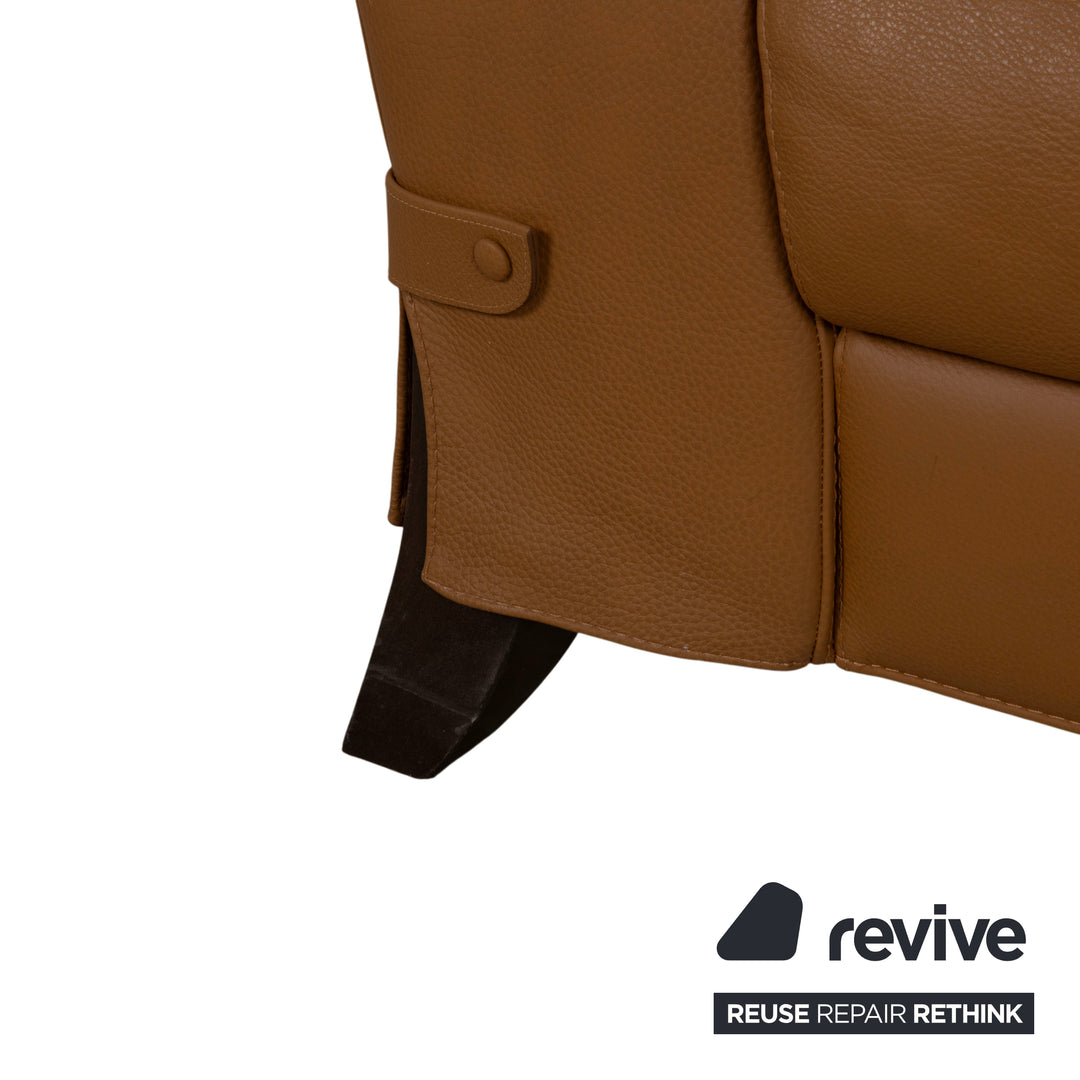 Natuzzi Leather Two-seater Brown Cognac Sofa Couch