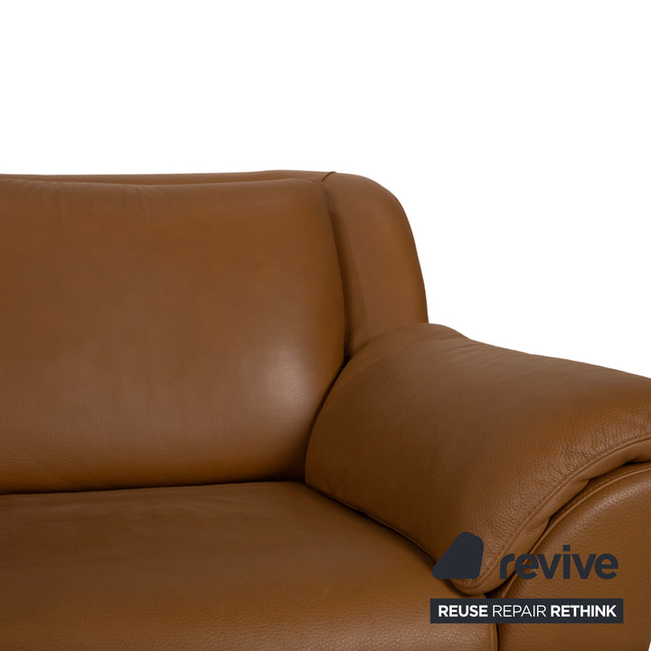 Natuzzi Leather Two-seater Brown Cognac Sofa Couch