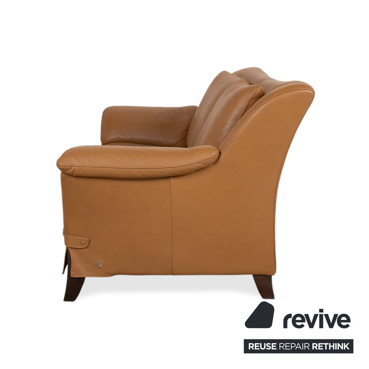 Natuzzi Leather Two-seater Brown Cognac Sofa Couch