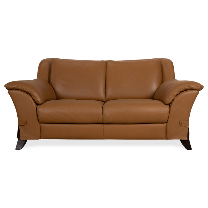 Natuzzi Leather Two-seater Brown Cognac Sofa Couch