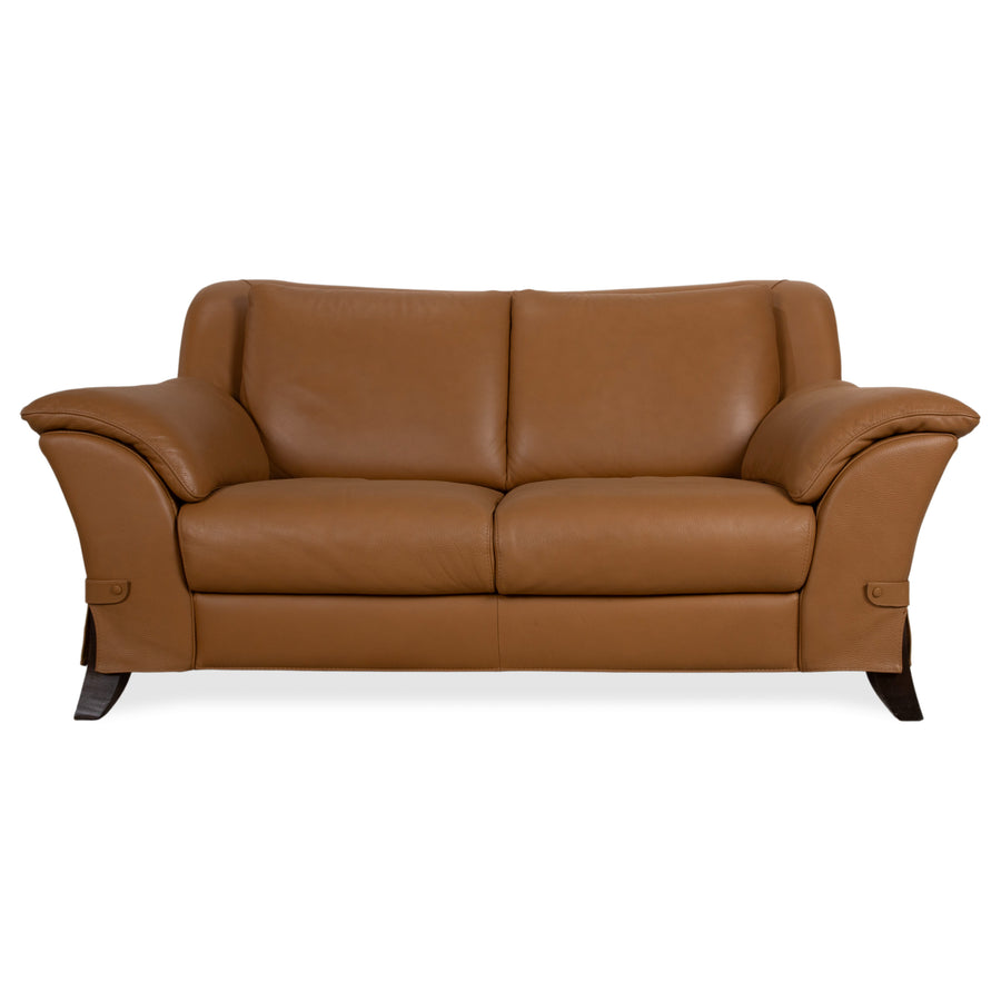 Natuzzi Leather Two-seater Brown Cognac Sofa Couch