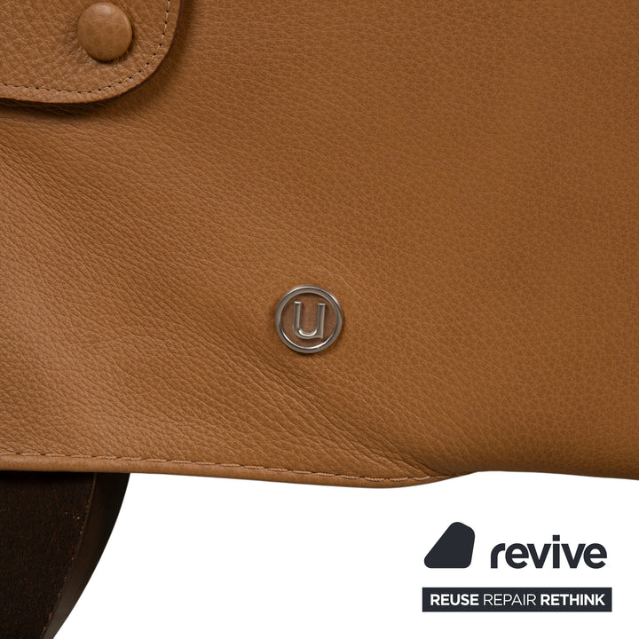 Natuzzi Leather Two-seater Brown Cognac Sofa Couch