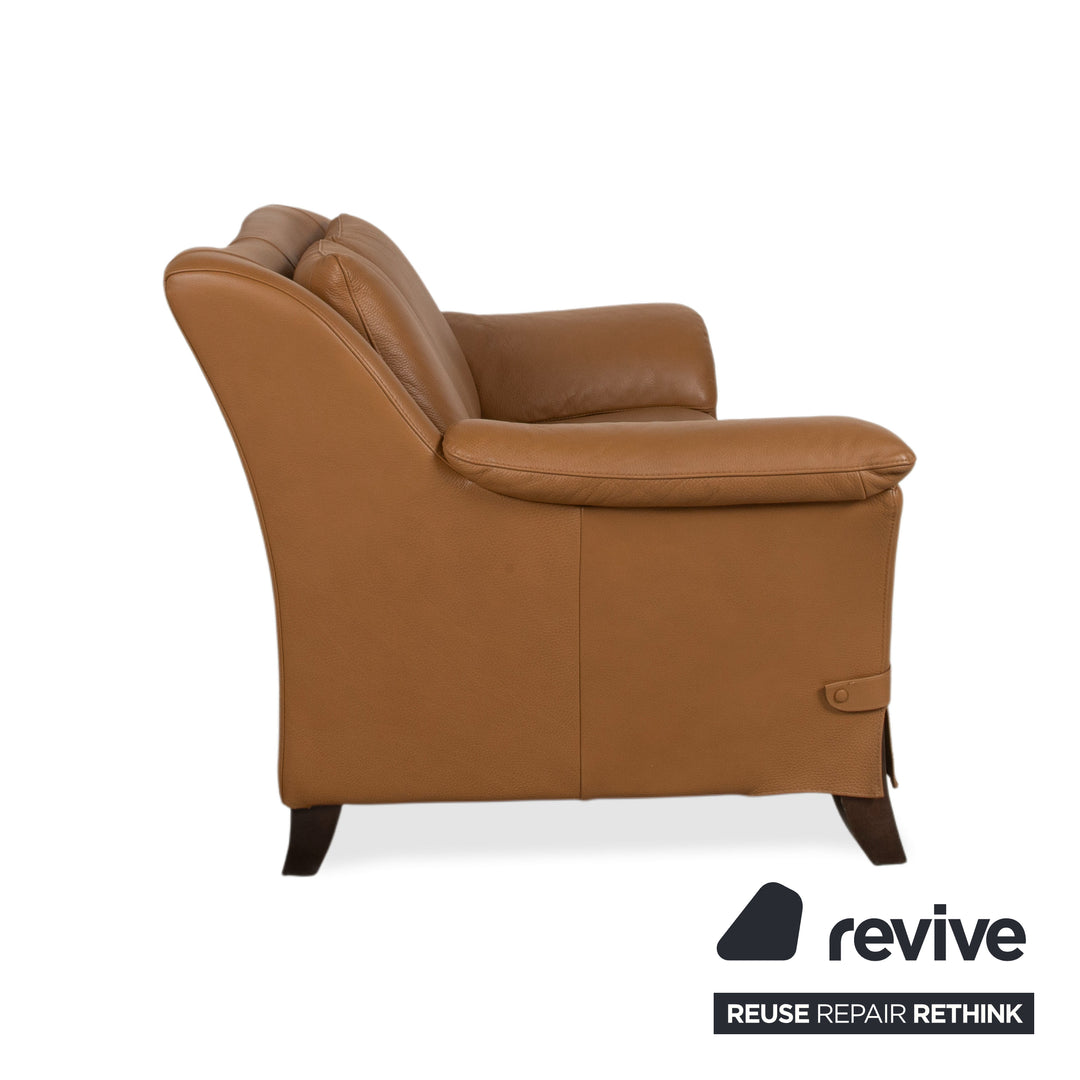 Natuzzi Leather Two-seater Brown Cognac Sofa Couch