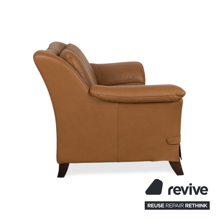 Natuzzi Leather Two-seater Brown Cognac Sofa Couch