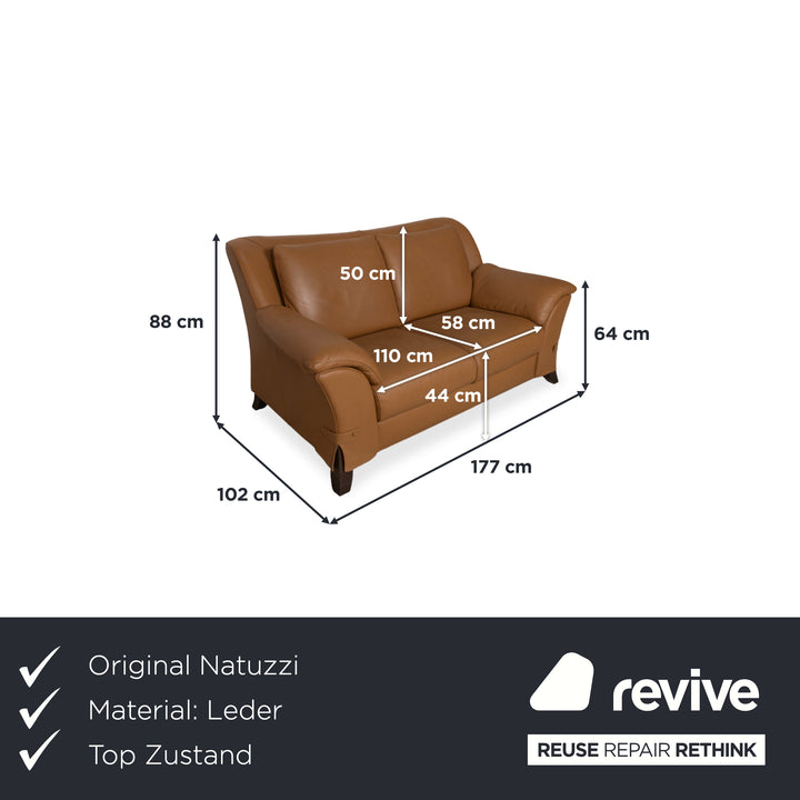 Natuzzi Leather Two-seater Brown Cognac Sofa Couch