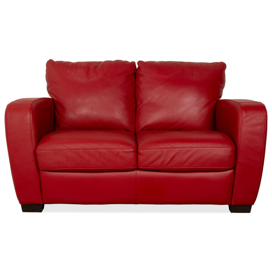 Natuzzi Leather Two-Seater Red Sofa Couch