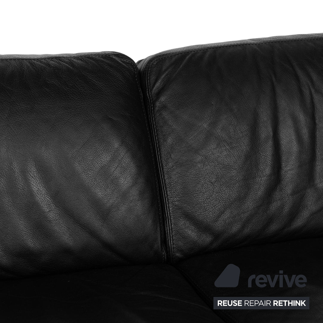 Natuzzi Leather Two Seater Black Sofa Couch