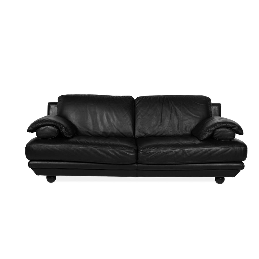 Natuzzi Leather Two Seater Black Sofa Couch