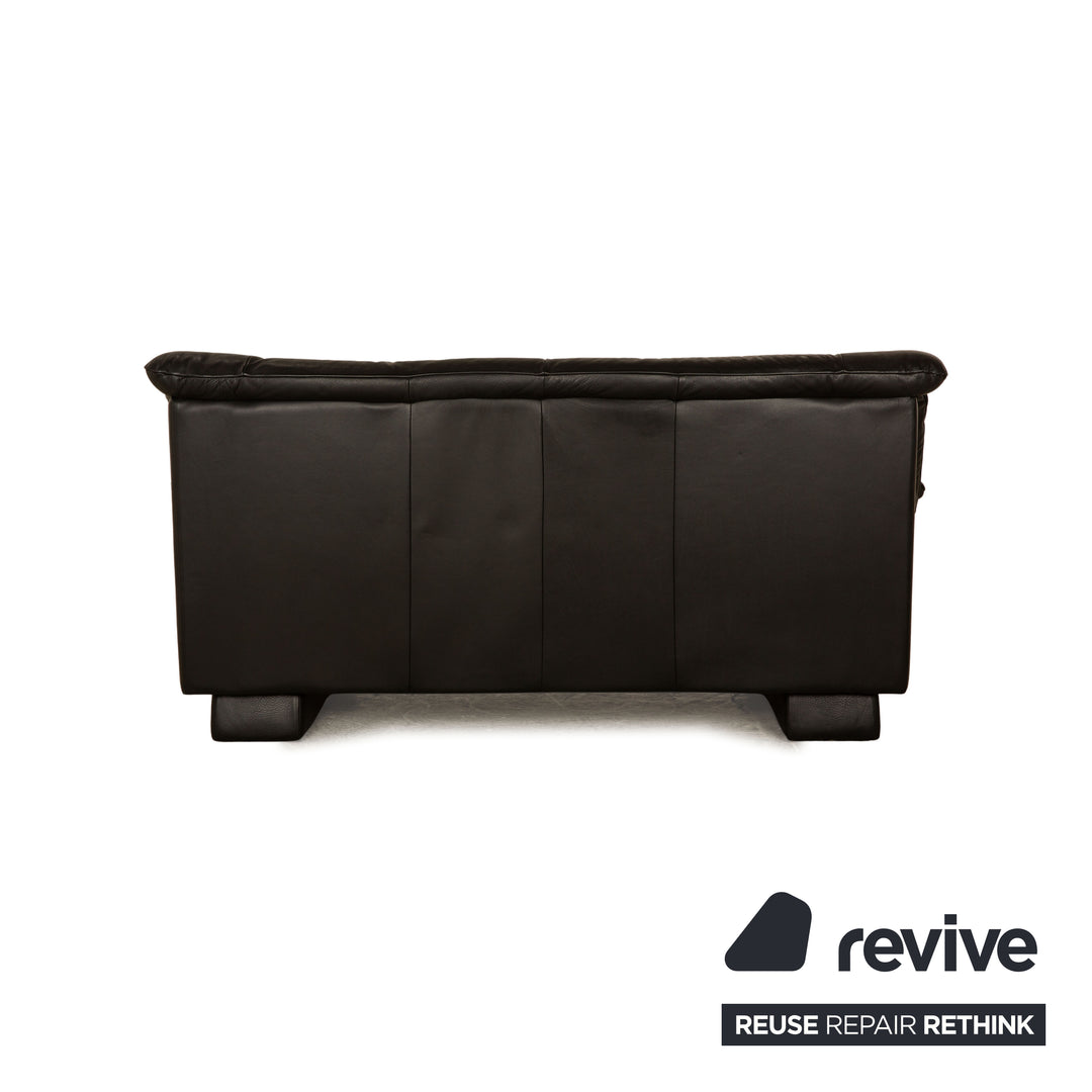 Natuzzi Leather Two Seater Black Sofa Couch