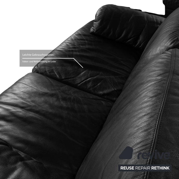 Natuzzi Leather Two Seater Black Sofa Couch