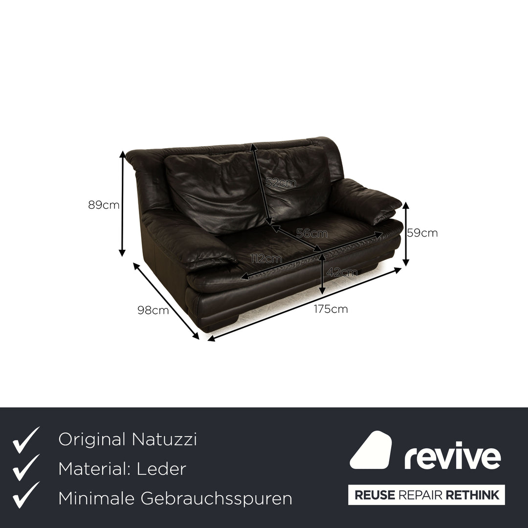 Natuzzi Leather Two Seater Black Sofa Couch