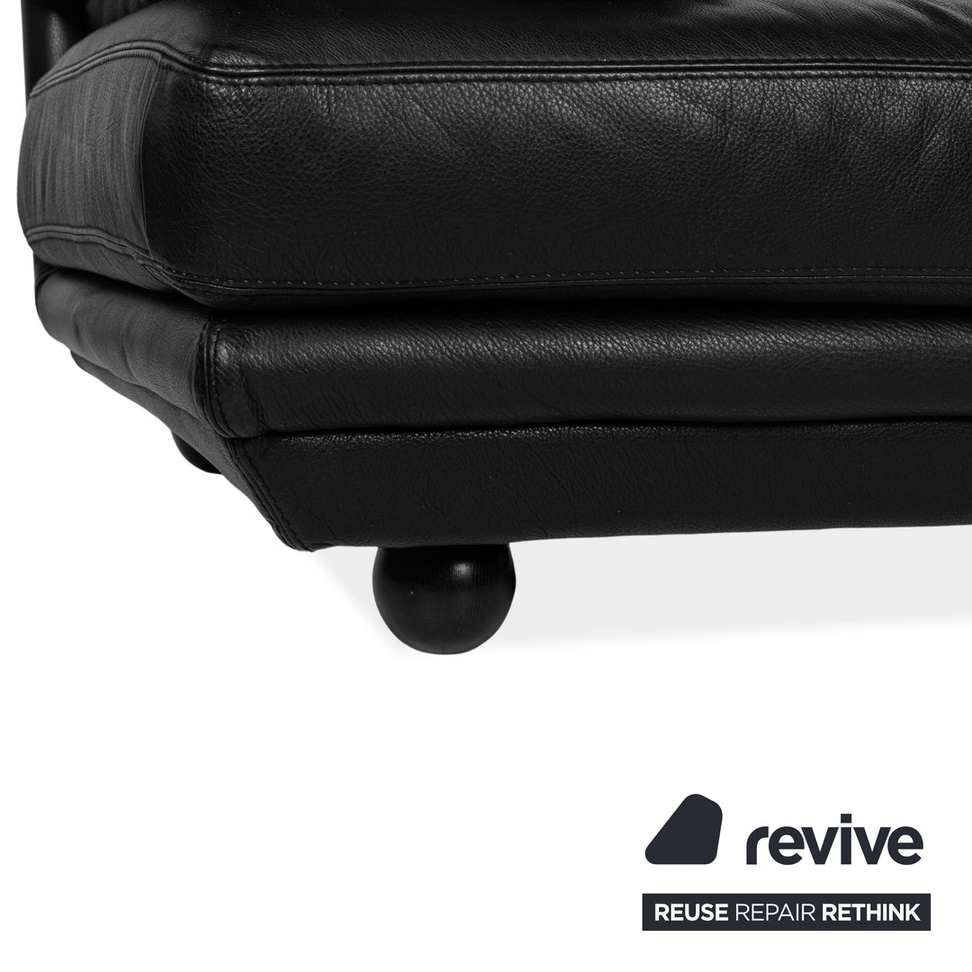 Natuzzi Leather Two Seater Black Sofa Couch