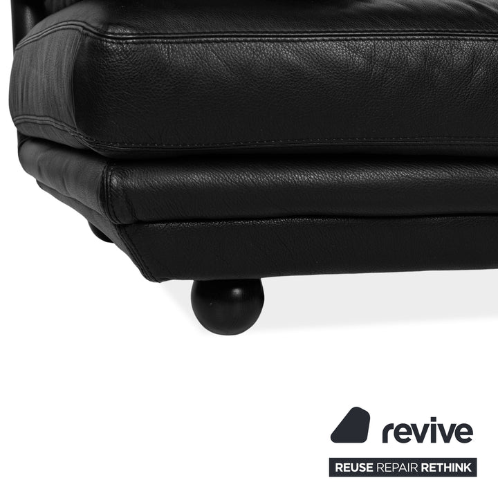 Natuzzi Leather Two Seater Black Sofa Couch