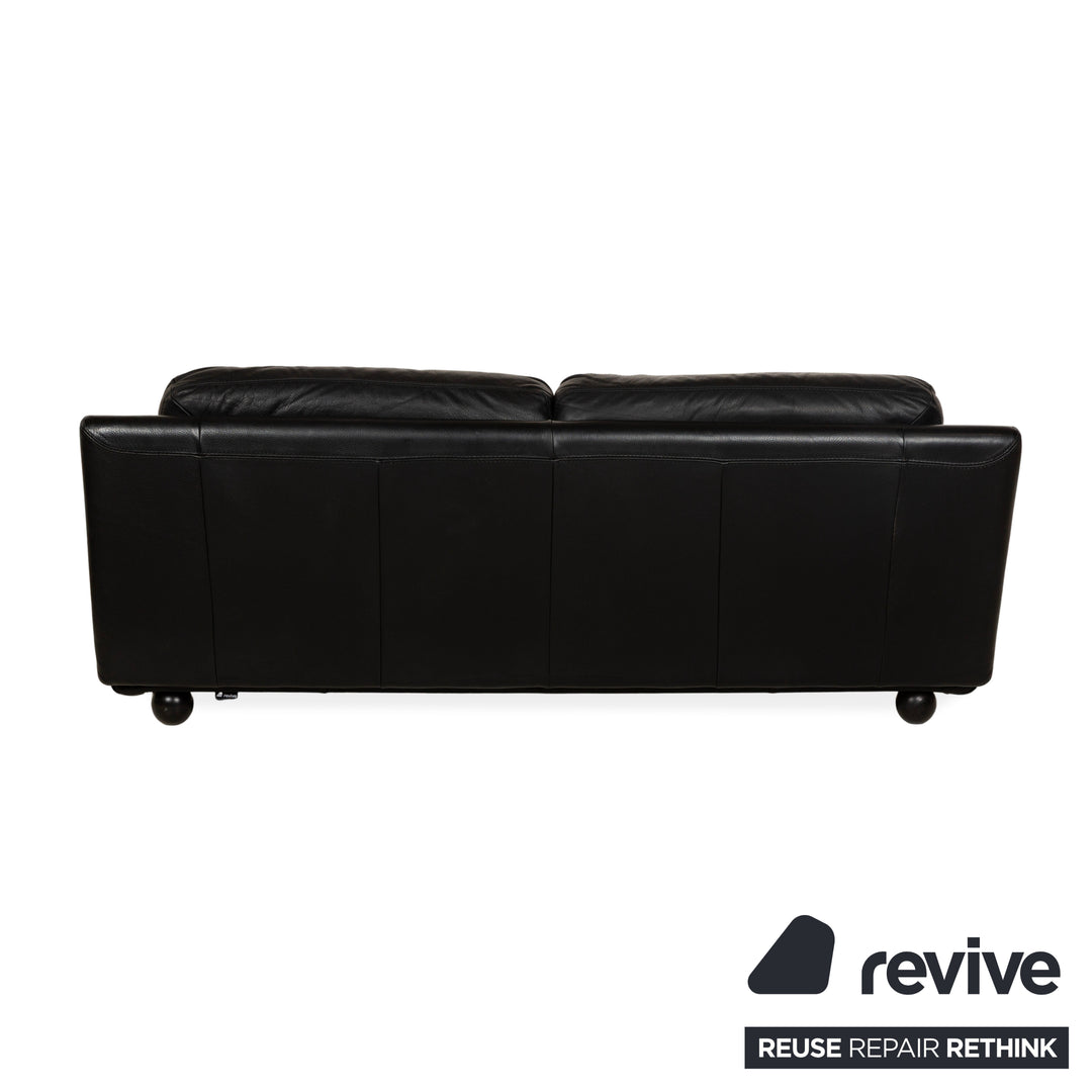 Natuzzi Leather Two Seater Black Sofa Couch