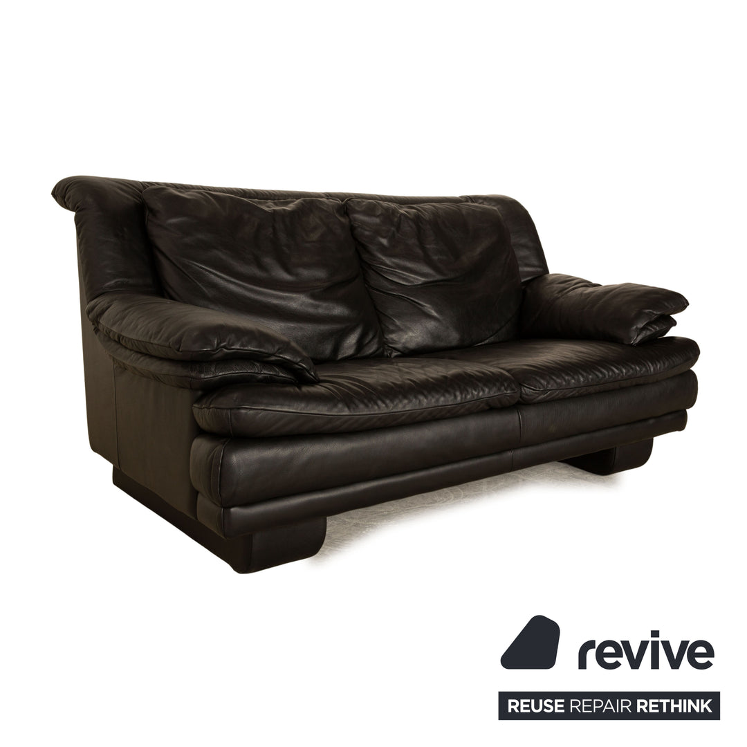 Natuzzi Leather Two Seater Black Sofa Couch