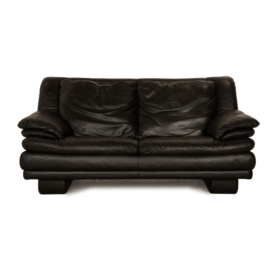 Natuzzi Leather Two Seater Black Sofa Couch