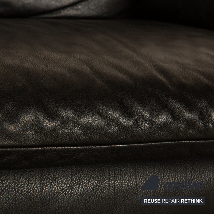 Natuzzi Leather Two Seater Black Sofa Couch