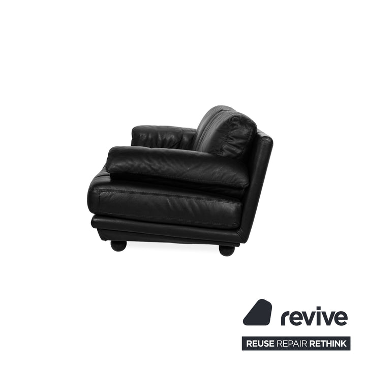 Natuzzi Leather Two Seater Black Sofa Couch