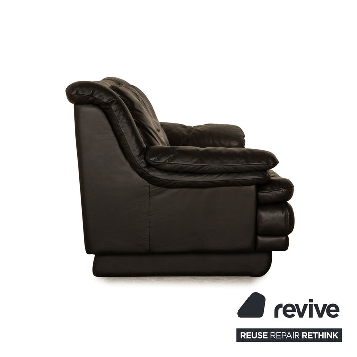 Natuzzi Leather Two Seater Black Sofa Couch