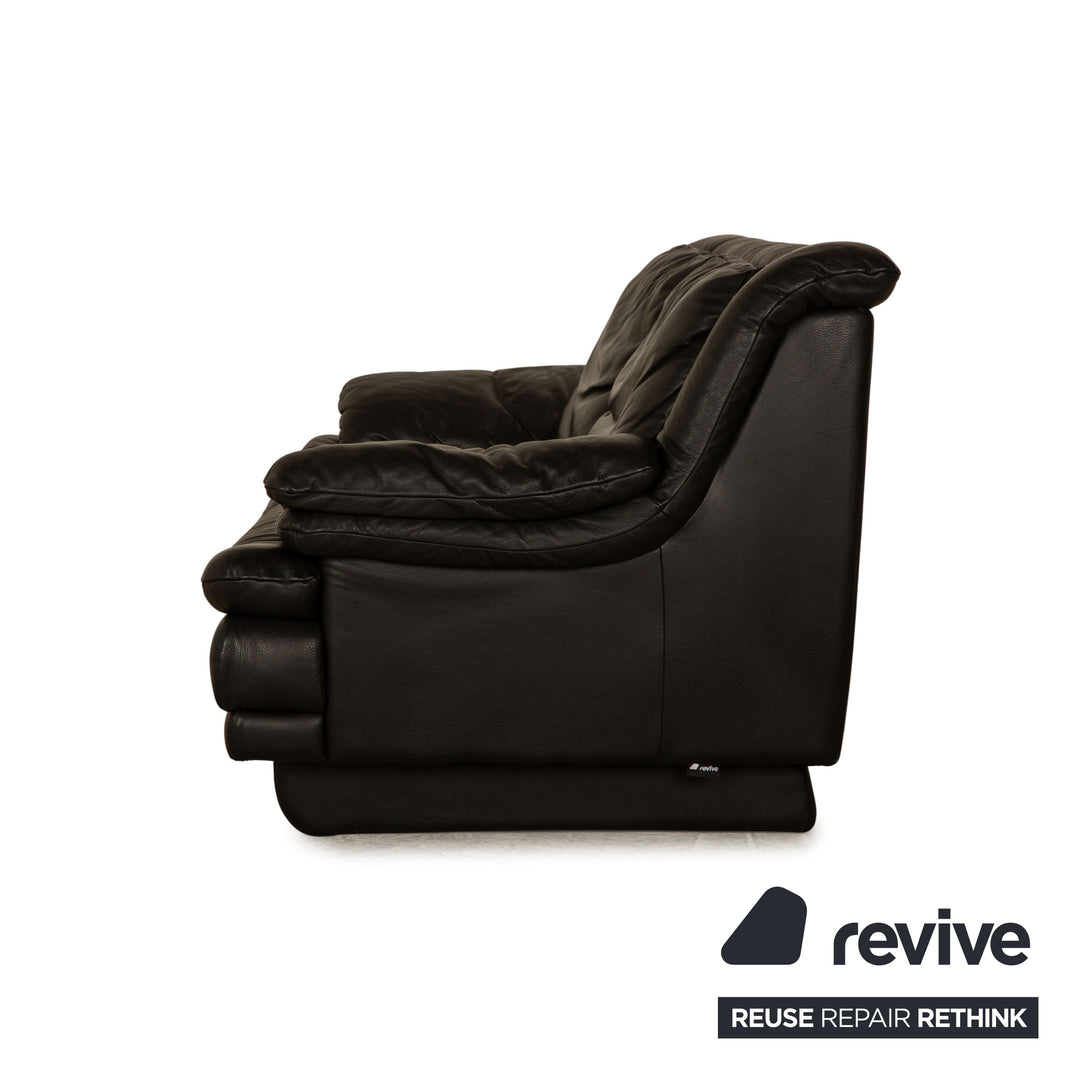 Natuzzi Leather Two Seater Black Sofa Couch