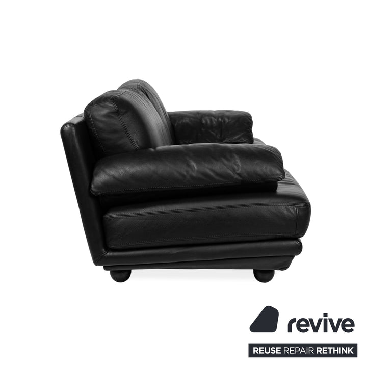 Natuzzi Leather Two Seater Black Sofa Couch